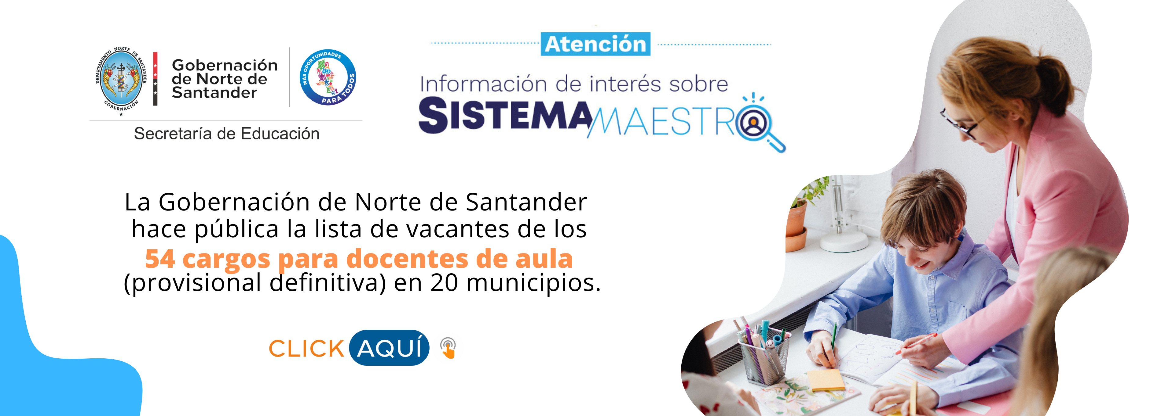 54 vacantes para para cargos de docente (provisional definitiva) en 20 municipios