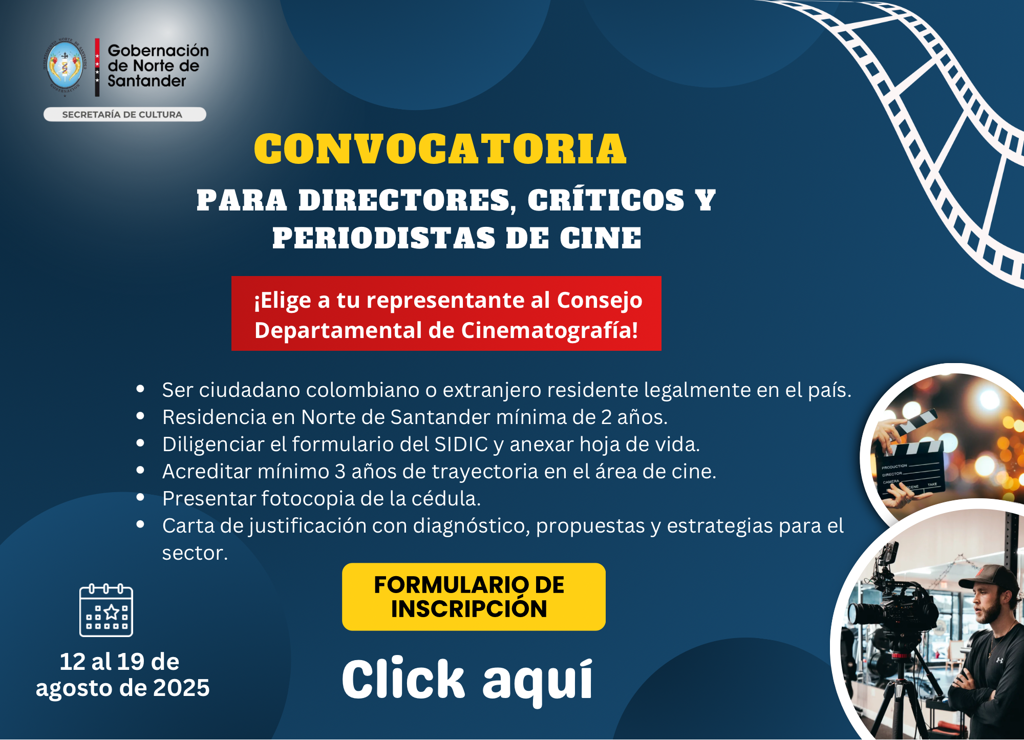 Convocatoria abierta para elección de representantes del Consejo de Cine