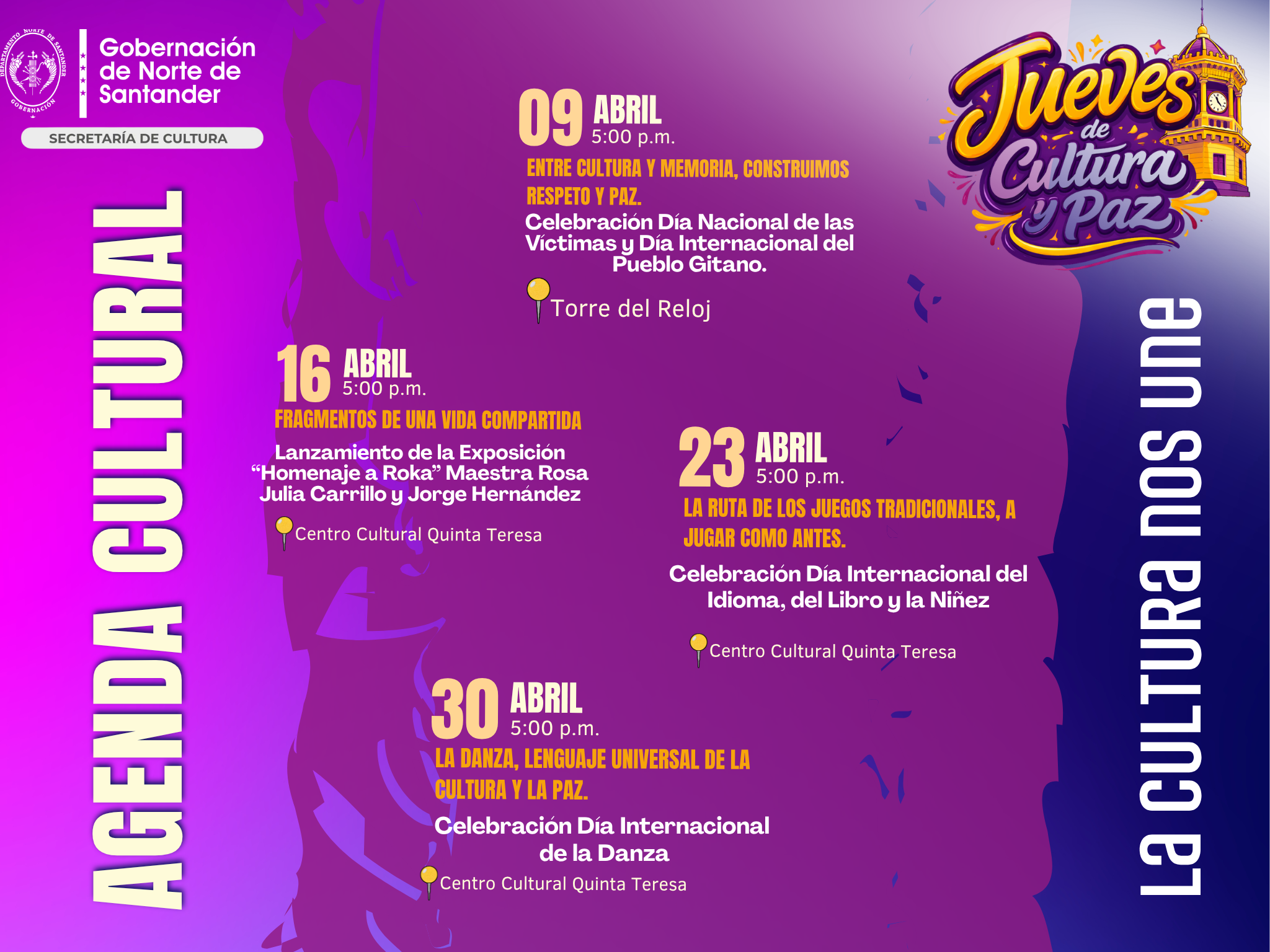 Ya disponible la agenda de “Jueves de Cultura y Paz” con actividades gratuitas en abril